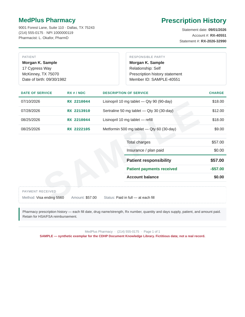 Pharmacy statement (multiple fills) preview